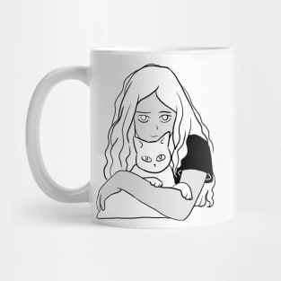 Cute girl and white cat Mug